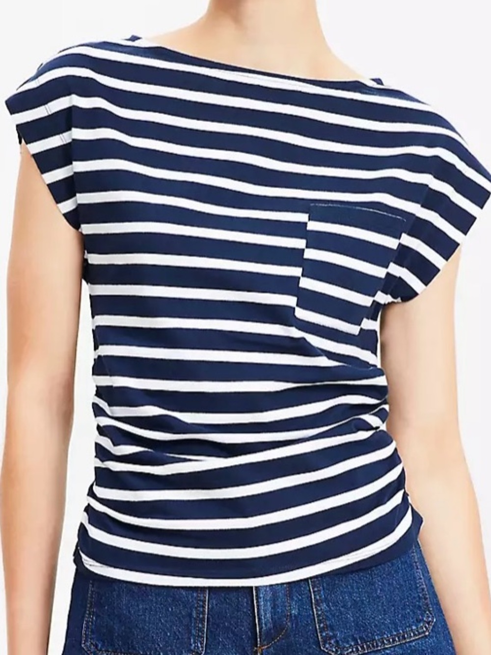 LOFT Striped Dolman Top Navy White Ruched Side Pocket Tee NWT